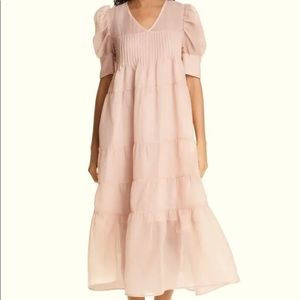 BIRGITTE HERSKIND Silla Pintuck Silk Blend Midi Dress In Light Pink size 6